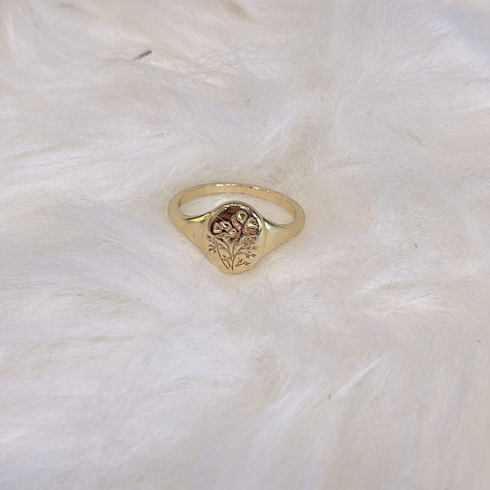14K GP Scottish Thistle Signet Ring - Size 7